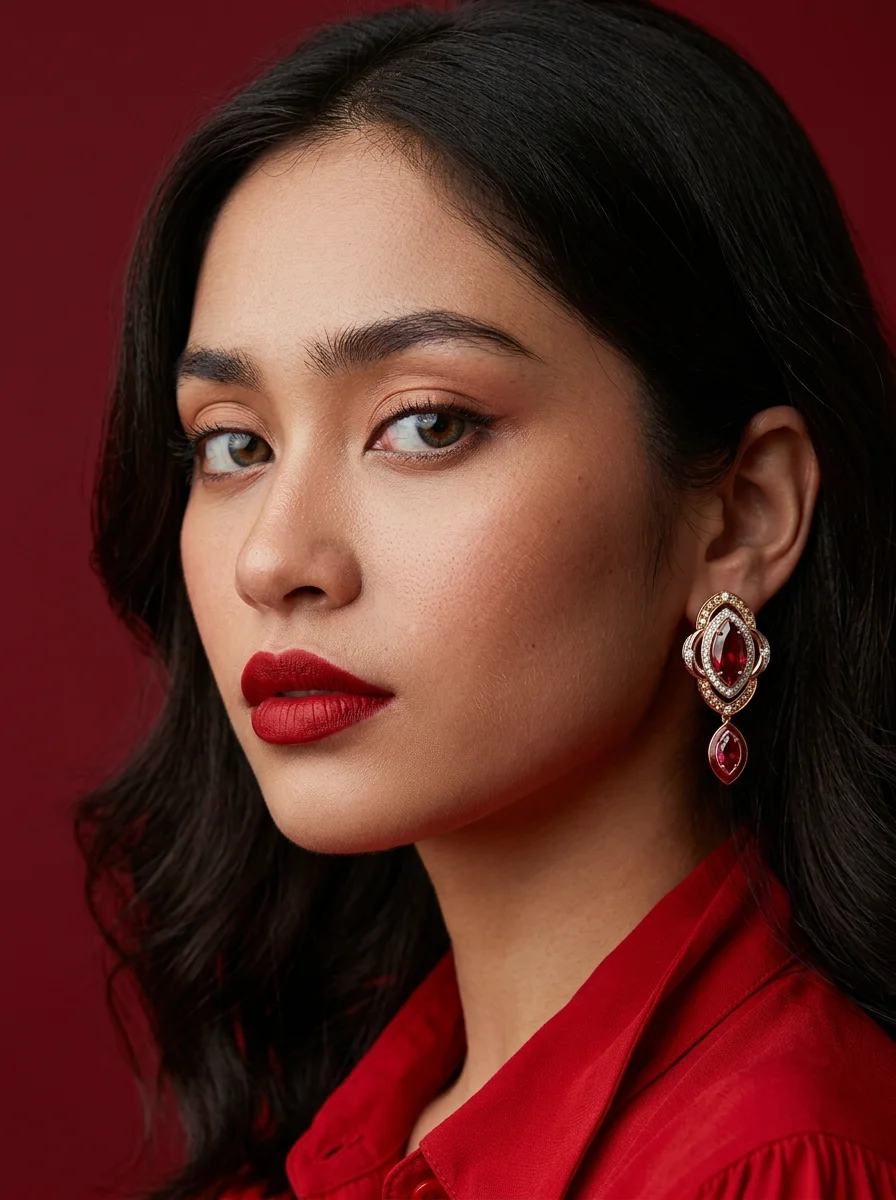 Серьги "Фернан" с рубинами и конъячными бриллиантами